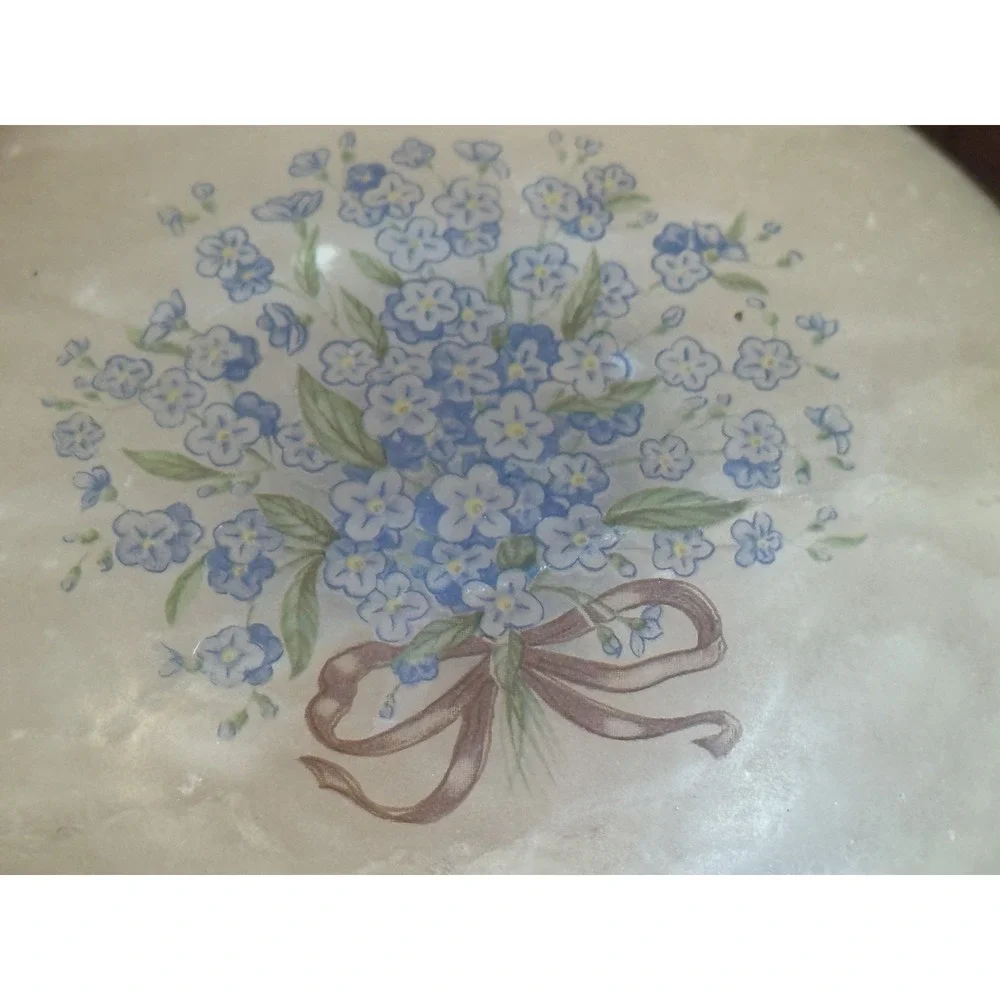Vintage Italy Carved Alabaster Jewelry Box Hinged Lid Hand Painted Flowers 4.5